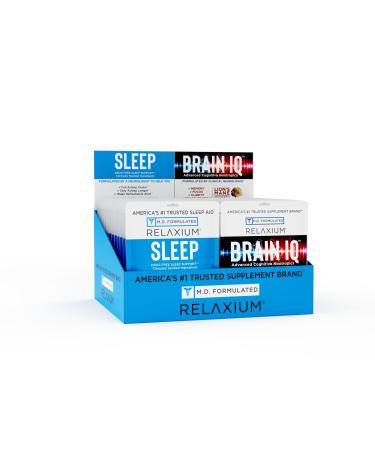 Relaxium Sleep & Brain IQ Capsules Travel Pack Doctor Formulated Sleep Aid & Nootropic Brain Support Melatonin GABA Ashwagandha Focus & Rest Support 24 Pouches - 6CT Each