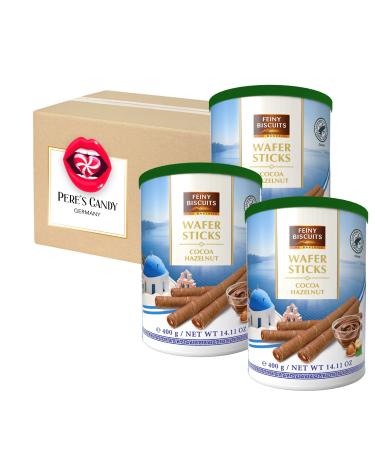 1.2 kg Hazelnut Wafer Sticks Wafer rolls with cocoa-hazelnut cream 3-pack (3 x 400 g) from Pere's Candy Box with gift