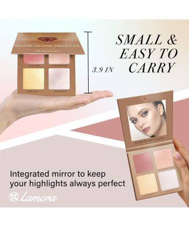 Glow Bronzer Highlighter Palette - Vegan & Cruelty-Free Illuminating Makeup Kit - 4 Shimmering Colors with Mirror for a Radiant Look - Buy Online on GoSupps.com