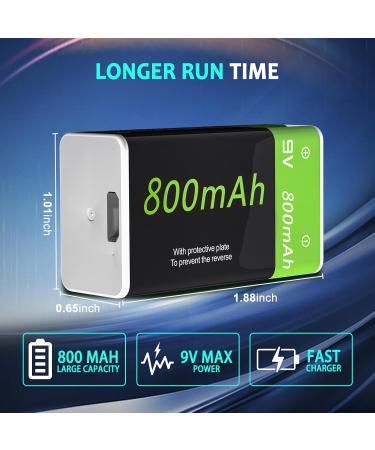 LP 9V USB Rechargeable Batteries - 4 Pack 800mAh High Capacity for Alarms Microphones Smoke Detectors & More | Eco-Friendly Li-ion 9V with Micro Charging Cable - Buy Online on GoSupps.com