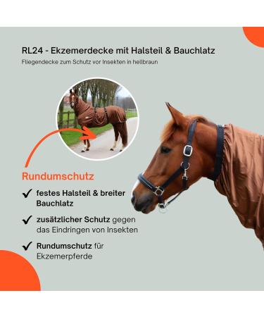 RL24 Eczema Horse Ceiling - Light Brown 135cm | Flying Ceiling with Neck & Abdomen Insect Protection Fine-Meshed Double Front Closure - Buy Online on GoSupps.com