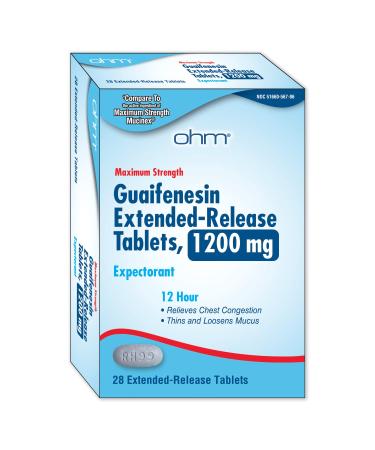 Ohm Guaifenesin Chest Congestion and Mucus Relief Extended-Release Maximum Strength Tablets 1200 mg 12-Hour Expectorant Caplet 28 Count