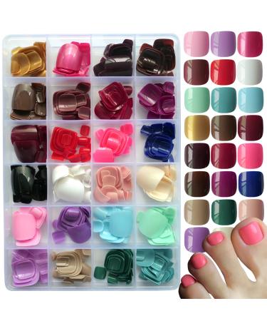 LoveOurHome 576pc Colored Press on Toenails Short Square Fake Toe Nails Tips Glossy Full Cover Artificial False Toenail French Pedicure Decor 24 Colors for Women Teen Girls Toenails Glossy - Buy Online on GoSupps.com