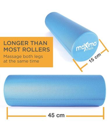 Maximo Fitness 18 x 6 High Density Foam Roller for Trigger Point Massage | Muscle & Back Roller for Yoga, Pilates & Physical Therapy | Blue - Buy Online on GoSupps.com
