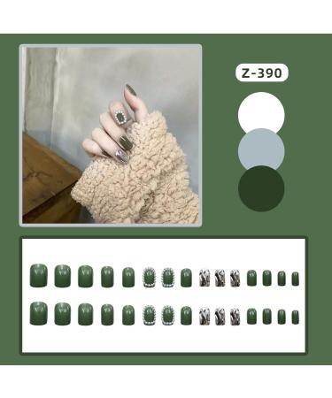 Press on Nails False Nails Fingernails Green Pearl Water Ripple Cute Acrylic Nails Press on Glossy Full Cover Acrylic Nail False Tips Artificial Finger Manicure for Women - Buy Online on GoSupps.com
