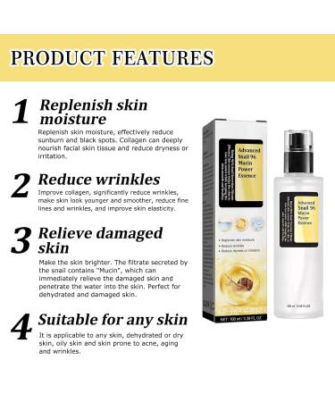 Snail Mucin 96% Power Repairing Essence 3.38 fl.oz - Hydrating Serum with Snail Secretion Filtrate for Dark Spots and Fine Lines - 100ml Face Moisturizer Set - Buy Online on GoSupps.com