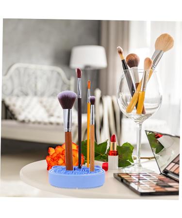 2-in-1 Makeup Brush Storage Box & Cleaner Pad - Blue Brush Holder & Scrubber Rack for International Shipping - Buy Online on GoSupps.com