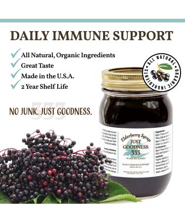 Just Goodness 333 Organic Elderberry Syrup (16 Fl Ounces) Immune Support for Adults & Kids | All-Natural Antioxidant-Rich Sambucus Elderberry Supplement - Buy Online on GoSupps.com