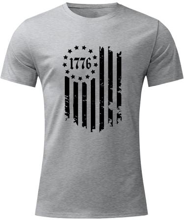 Fannyouth Men's American Flag Striped Print T-Shirt - Grey, XL - Buy Online on GoSupps.com