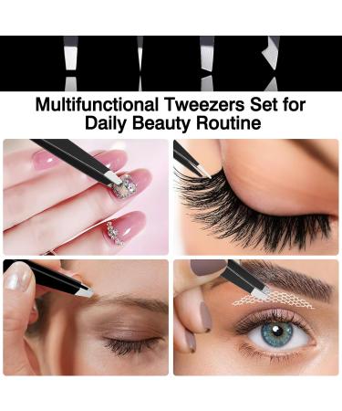 4Pcs Stainless Steel Tweezers Set for Ingrown Facial Hair Removal - Men & Women (Black) - Buy Online on GoSupps.com