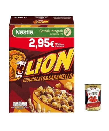 Italian Gourmet E.R. Nestl Lion Cereali Integrali Cioccolato e Caramello Lot of 6 whole cereals with chocolate and caramel 400 g + Italian Gourmet pulp 400 g