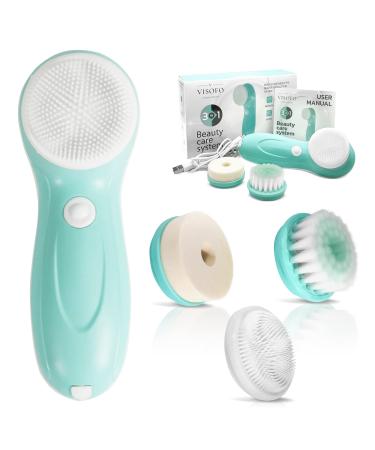 Rechargeable Facial Cleansing Brush | Exfoliating Spin Face Brush Cleanser Applicator Washing Scrubber Kit Set Cleaning Silicone Wash Mask Scrub Electric Spinning Cleaner Exfoliator Dry With 3 Brushes