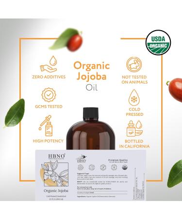 HBNO Organic Jojoba Oil - 32 oz (950ml) Value Size - Ideal for Shampoos Conditioners Massage Blends Face wash Lotions and Skin Care Products. Organic Jojoba 32 Fl Oz (Pack of 1) - Buy Online on GoSupps.com
