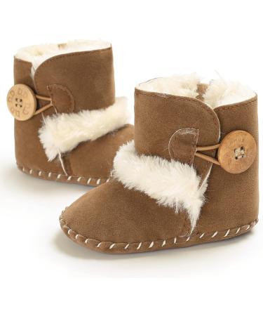 EDOTON Baby Winter Snow Boots | Button Design | Soft Non-slip Sole | 6-12 Months | Brown - Buy Online on GoSupps.com