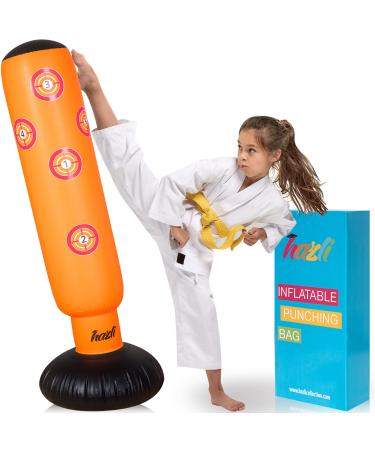 Inflatable Punching Bag with Stand  Kids Free Standing Boxing Bag for Karate, Taekwondo with Bounce Back 63 Punching Bag with Stand  Freestanding Sport Bag with Air Pump Orange