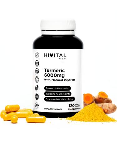 Turmeric Concentrated Extract 6000mg with 285mg Turmeric & Black Pepper | 120 Vegetable Capsules | Powerful Antioxidant for Cardiovascular & Joint Health