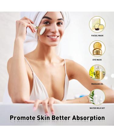 Jade Roller & Gua Sha Face Roller Gua Sha Facial Tool 100% Natural Jade Anti-Aging Face Massager for Face Eyes Neck Body Muscle Relaxing - Buy Online on GoSupps.com