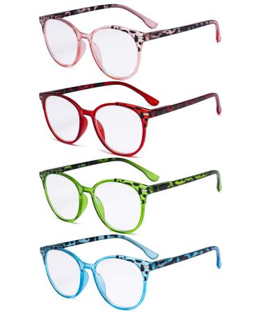 Eyekepper 4 Pack Ladies Reading Glasses - Oversize Round Stylish Readers for Women Reading +1.75 +1.75 4 Pairs Mix