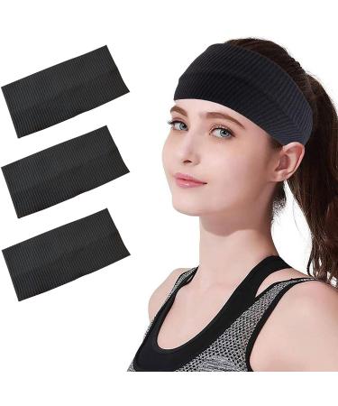 8cm Wide Black Headband for Women White Gray Stretchy Jersey Hair Band for Yoga Makeup Running (black+black+black) - Buy Online on GoSupps.com