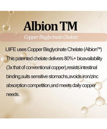 LIIFE Albion Chelated Copper 2.5mg Essential Trace Mineral Supplement Supporting Red Blood Cells Collagen and Energy Production 120 Veggie Capsules - Buy Online on GoSupps.com