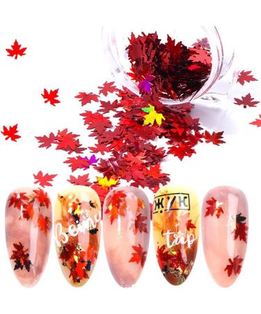 Autumn Nails Glitter Sequin - 12 Colors 3D Holographic Nail Decoration with Maple Leaf Gold Stickers | Sparkle Your Nails this Fall - Buy Online on GoSupps.com