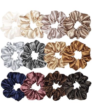 12 Pcs Satin Silk Hair Scrunchies Soft Hair Ties Fashion Hair Bands Hair Bow Ropes Hair Elastic Bracelet Ponytail Holders Hair Accessories for Women and Girls (4.5 Inch Multi-colored) 4.5 Inch (Pack of 12) Assorted Mult...