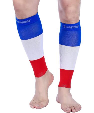 Doc Miller Calf Compression Sleeve - 1 Pair 15-20mmHg Support Socks for Sports & Recovery | Shin Splints Relief | 2-Pair Large Blue/White/Red - International Shipping - Buy Online on GoSupps.com
