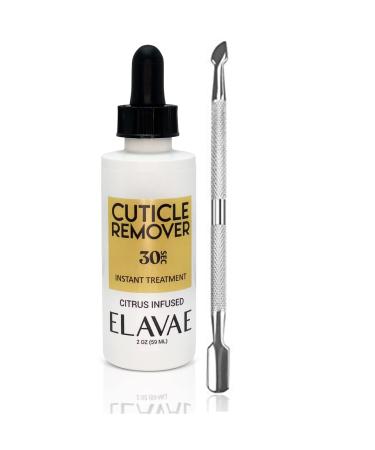 Elavae Instant Cuticle Remover 2 OZ. Gel Cream and Stainless Steel Cuticle Pusher Tool. Works as a Cuticle Softener and Remover Without a Cuticle Trimmer or Nipper. Easy Home Manicures and Pedicures.