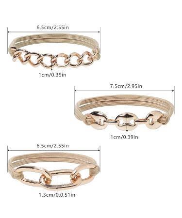 Gold Bracelet Hair Ties with Beige Khaki Elastic - Set of 3 | 2-in-1 Fashion Accessory for Women & Girls - Wear as Hair Tie or Wrist Bracelet - Buy Online on GoSupps.com