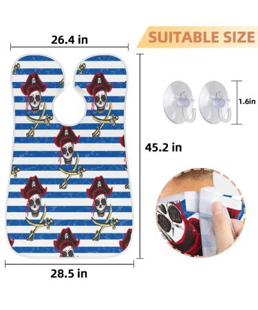 Pirate Skull Stripe Beard Bib Apron | Non-Stick Waterproof Hair Catcher for Men | Perfect Grooming Gift with Suction Cups - Buy Online on GoSupps.com