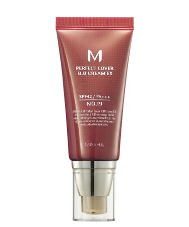 MISSHA M Perfect Cover BB Cream N 19 Honey Beige - Teinte moyenne avec sous-tons neutres/chauds SPF 42 PA+++ 50 ml - Cr me hydratante teint e pour le visage avec protection solaire