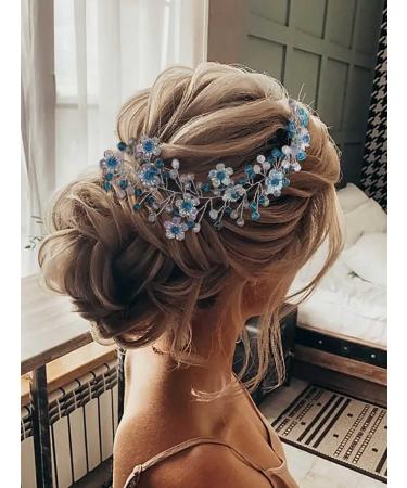 IYOU Bridal Wedding Hair Vine Blue Crystal Headband Flower Bride Bridesmaid Hair Accessories for Women - Buy Online on GoSupps.com
