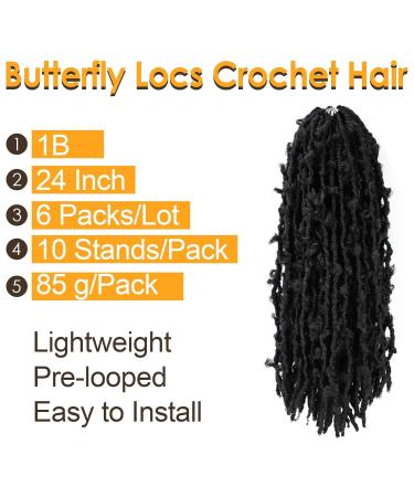 Yewell Butterfly Locs Crochet Hair 24 Inch 6 Packs - Soft Long Pre-looped Distressed Faux Locs Crochet Hair for Black Women, 1B Color - Pack of 6 - Buy Online on GoSupps.com