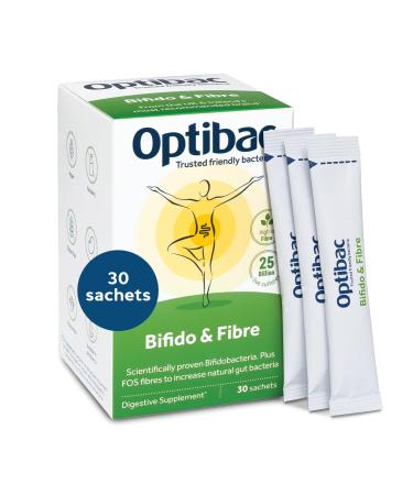 Optibac Probiotics Bifido & Fibre - Vegan Digestive Probiotic Supplement with FOS Fibre to Maintain Regularity & 25 Billion Bacterial Cultures - 30 Sachets 30 Count (Pack of 1)