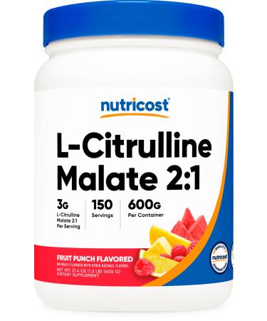 Nutricost L-Citrulline Malate 2:1 (600g) Fruit Punch - Workout Support Muscle Performance Nitric Oxide Booster - Fitness Supplement Powder 75 Servings