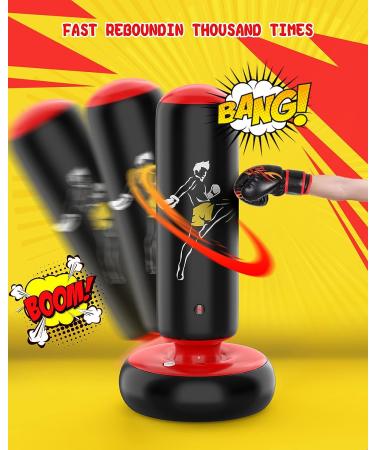 QPAU 66 Inch Inflatable Punching Bag for Kids | Ideal for Karate, Taekwondo, MMA | Energy-Relieving Gift for Boys & Girls 5-12 | Black - Buy Online on GoSupps.com