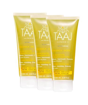 TAAJ | Abhyanga Aloe Vera Shower Jelly | It Nourishes and Hydrates the Skin | Delicate and Melting Mousse | Made in France | CrueltyFree | Set of 3x200ML