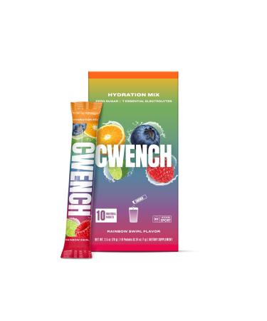 CWENCH HYDRATION Mix Rainbow Swirl 10 Count Zero Sugar Electrolyte Drink Packets with B Vitamins and Amino Acids NSF Certified for Active Lifestyles Convenient Single-Serve Hydration Pack Rainbow Swirl 0.25 Ounce (Pack