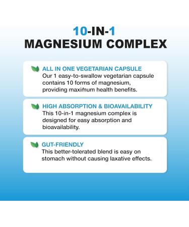 Puregen Labs 10 in 1 Magnesium Complex 500mg with B6-120 Veggie Capsules High Absorption and Bioactivity Non-GMO NO Gluten and Dairy - Buy Online on GoSupps.com