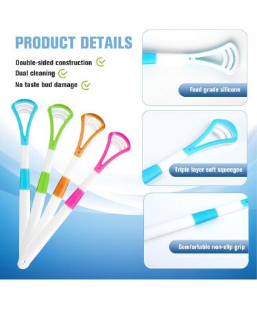Pack of 4 BPA-Free Tongue Scrapers & Brushes for Oral Hygiene | Soft Tongue Cleaners for Fresh Breath - Buy Online on GoSupps.com
