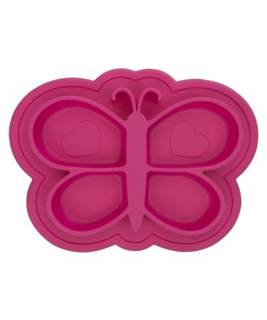 Kushies Siliplate  Silicone Suction Plate For Toddlers  BPA  PVC & Phtalate Free  Dishwasher  Microwave & Oven Safe  Non Slip  Non Skid Stay Put Feeding Dishes - Pink Butterfly (Candy)