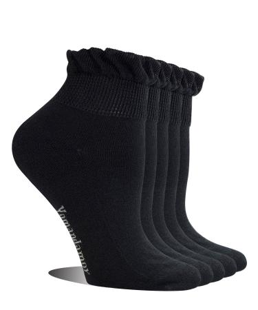 Yomandamor Women's 5 Pairs Non-binding Bamboo Diabetic Ankle Dress/Casual Socks with Seamless Toe 9-11 5 Pairs Black - Buy Online on GoSupps.com