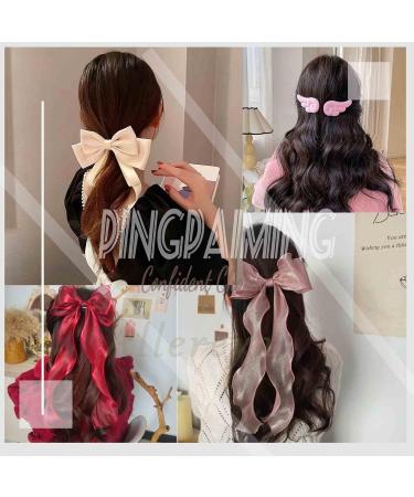 Allereya Vintage Long Silk Bow Hair Clip Barrette Ribbon Mesh Bow Head Clip Headwear Red Chiffon Bowknot Headpieces Silk Bow Hair Accessories for Women and Girls (Red) - Buy Online on GoSupps.com