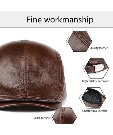 Icehao Men's Genuine Leather Newsboy Beret Hat | Adjustable Ivy Cap for Driving, Hunting, Fishing | Fashionable Brown Flat Cap - Buy Online on GoSupps.com