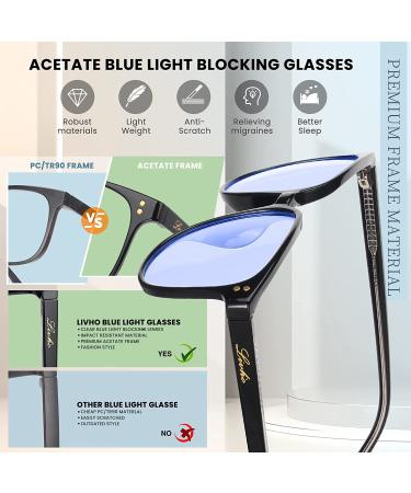 Livho Acetate Blue Light Blocking Glasses | Fashion Fake Eyeglass Frames for Women Men | Anti Blue Lens for Computer Gaming | Bright Black - Buy Online on GoSupps.com