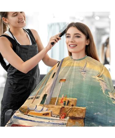 Visesunny Barber Cape - Seascape Boat Lighthouse Oil Painting | Anti-Static Water-Resistant Hair Cutting Salon Apron - Buy Online on GoSupps.com