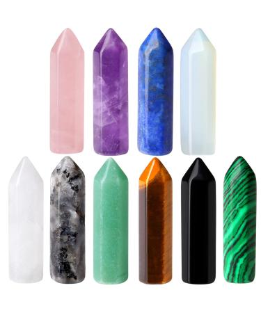 XIANNVXI 10 Pcs Healing Crystals Stones Set Crystal Wand Bulk Chakra Gemstones Hexagonal Pointed Palm Reiki Crystal Stones for Energy Meditation Balancing Therapy Multicolour-10