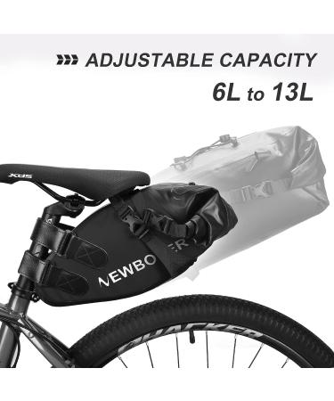 NEWBOLER 13L Waterproof Reflective Bikepacking Saddle Bag - Large-Capacity Roll Up Rear Tail Pack for Bicycles - Black - Buy Online on GoSupps.com