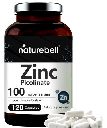 Double Strength Zinc 100mg, Zinc Picolinate Supplement, 120 Capsules, Zinc Vitamin and Immune Vitamins for Enzyme Function and Immune Support, Non-GMO and Made in USA