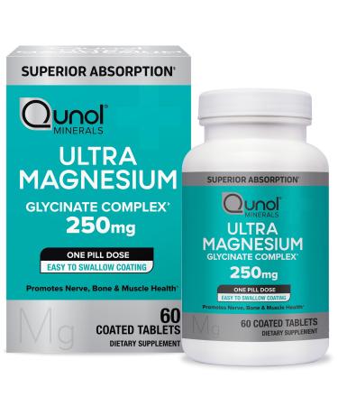 Qunol Magnesium Glycinate Complex Gentle on Stomach 250mg One Pill Dose Superior-Absorption Magnesium Nerve Bone and Muscle Health Supplement 60 Count (Pack of 1) Unflavored 60 Count (Pack of 1)